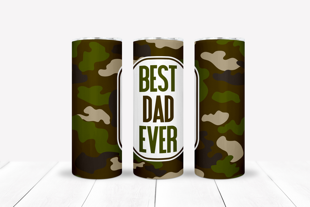 Best Dad Ever Tumbler - Captivating Camo Design | Hot & Cold Beverages | Spill-Free Lid & Straw