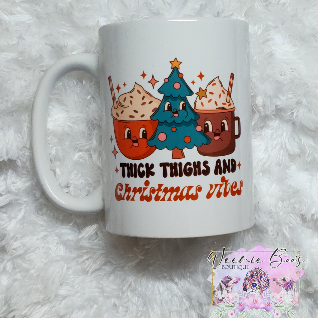 Thick Thighs and Christmas Vibes | 15oz Funny Christmas Mug | Silly Holiday Coffee Cup | Perfect Gift