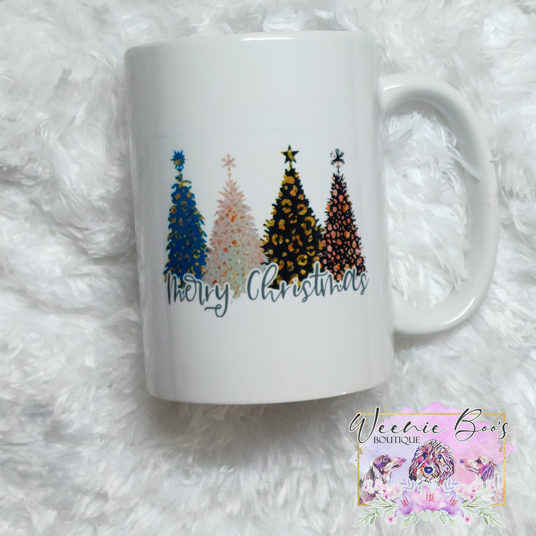 Merry Christmas Leopard Print Trees | 15oz Glam Christmas Mug | Holiday Coffee Cup | Perfect Gift