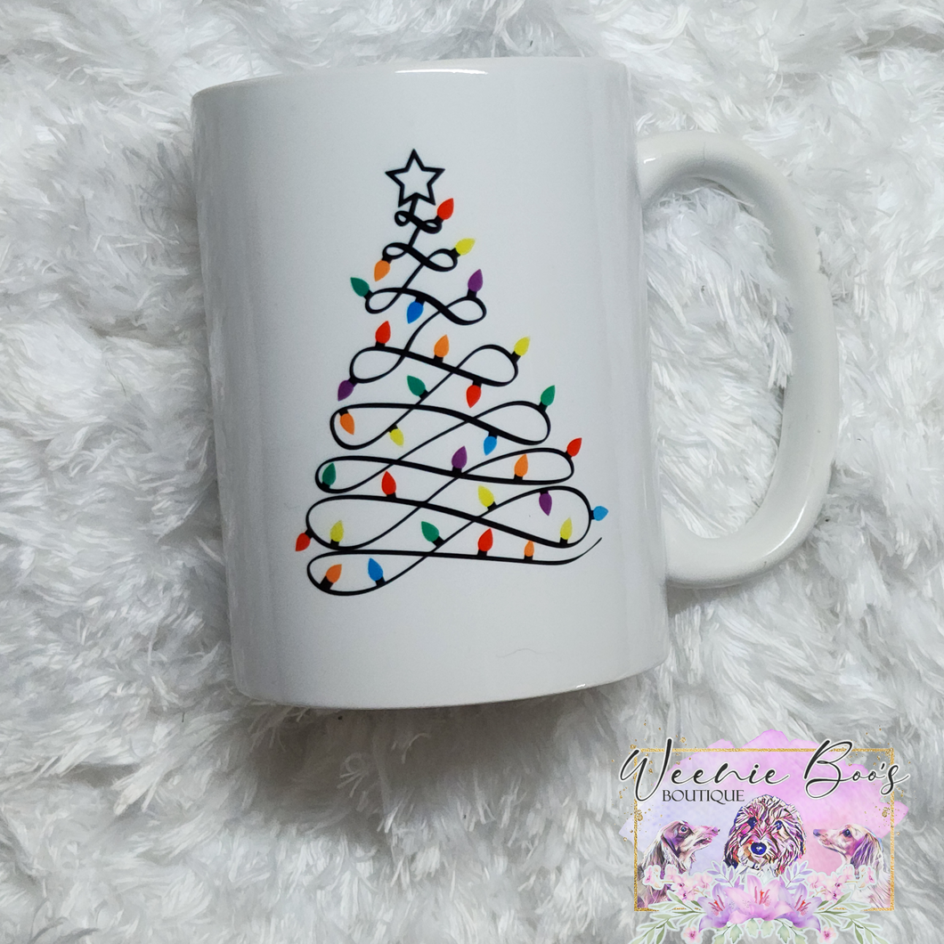 Minimalist Christmas Tree with Lights | 15oz Glam Christmas Mug | Holiday Coffee Cup | Perfect Gift