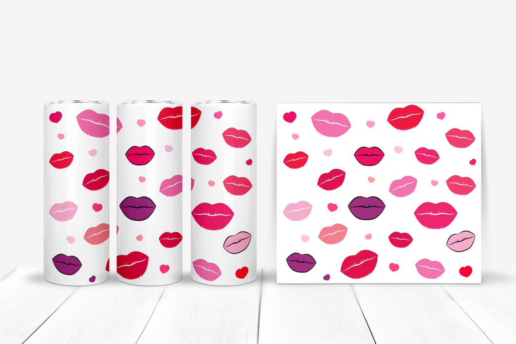 20oz Valentine's Day Lips and Hearts Tumbler | Pink & Red Lips and Hearts Cup | Perfect Gift for Girlfriend | Gifts for Her or Loved One