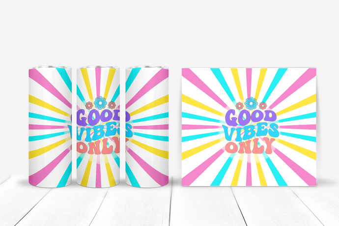 Good Vibes Only Drink Tumbler | Retro Inspired 20oz Cup | Motivational Groovy Design